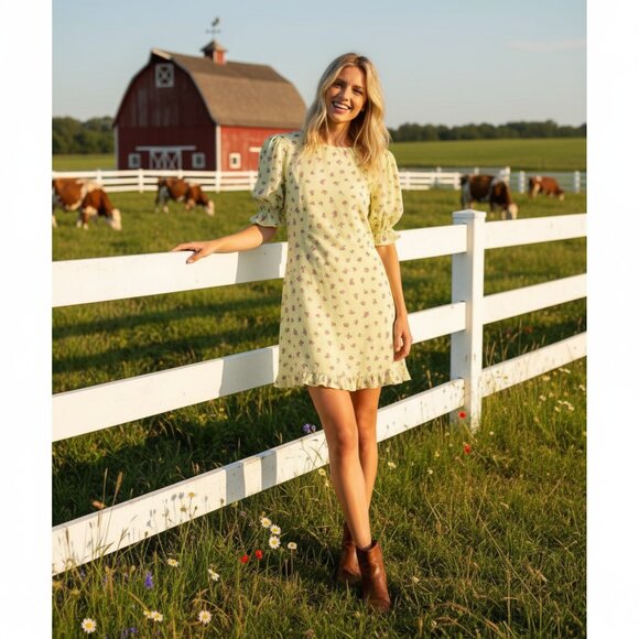 Faithfull the Brand Florence Mini Dress Luda Lime Floral Size Small NWT - Picture 1 of 8